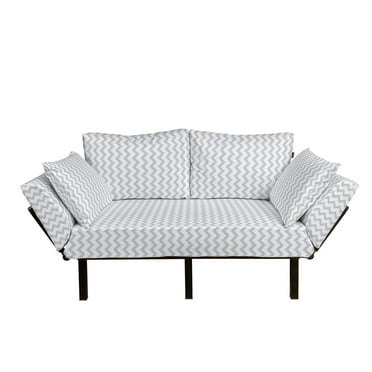 Vintage Antique Style Pattern Mosaic Inspired Line Art Monochromatic View Daybed with Metal Frame Upholstered Sofa for Living Dorm White and Salmon Ambesonne Geometric Futon Couch Loveseat 